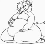  anthro big_breasts breasts canid canine canis female hand_on_stomach humanoid karps_(fursona) mammal monochrome overweight overweight_female slight_smile solo tail thick_thighs wide_hips wolf 
