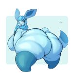  big_breasts big_butt breasts butt eeveelution female generation_4_pokemon glaceon hi_res huge_breasts hyper hyper_breasts lightmizano looking_at_viewer looking_back nintendo pokemon pokemon_(species) short_stack simple_background solo thick_thighs 