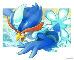  artist_name bird blue_eyes border duck no_humans open_mouth oponpong outdoors pokemon pokemon_(creature) pokemon_(game) pokemon_sv quaquaval surfing water white_border 