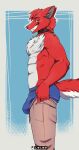  absurd_res bulge canid canine canis chest_tuft clothing fur hi_res leleo mammal meme racket red_body red_fur tight_pants_(meme) tuft underwear wolf ych 