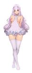  1girl absurdres alternate_costume ass_visible_through_thighs between_breasts breasts clothes_between_breasts commission deccatezu dress fate/grand_order fate_(series) highres horns long_hair melusine_(fate) panties small_breasts smile solo thigh_gap thighhighs underwear very_long_hair white_dress white_hair white_thighhighs yellow_eyes 