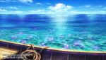  2020 blue_sky boat cloud cloudy_sky company_name day horizon no_humans ocean ono_tomohiro original reflection reflective_water rope scenery shallow_water sky water watercraft wooden_floor 