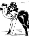  1990 anthro clothing cougar embrace felid feline female ken_cougr_(character) kencougr male mammal monochrome mustelid rear_view size_difference tagme tail tail_motion tailwag taller_female underwear 