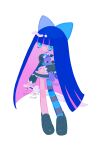  asymmetrical_legwear blue_eyes blue_hair bow colored_inner_hair expressionless gothic_lolita hair_bow highres holding holding_sword holding_weapon lolita_fashion looking_at_viewer mismatched_legwear multicolored_hair neon_palette panty_&amp;_stocking_with_garterbelt pastel_colors stocking_(psg) striped striped_thighhighs stuffed_animal stuffed_cat stuffed_toy sword thighhighs two-tone_hair weapon white_background yxyx_ika 