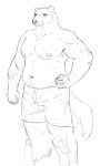  2022 anthro belly bottomwear cettus clothed clothing gulonine hand_on_hip male mammal musclegut muscular muscular_anthro muscular_male mustelid musteline navel nipples pants pecs shorts sketch slightly_chubby slightly_chubby_anthro slightly_chubby_male solo standing topless wolverine 