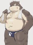  absurd_res anthro asian_clothing belly biceps bodily_fluids brown_body brown_fur bulge canid canine canis clothing domestic_dog east_asian_clothing eyebrows fundoshi fur hi_res japanese_clothing kpc_drawing99 lifewonders male mammal moritaka musclegut navel scar simple_background solo sweat thick_eyebrows tokyo_afterschool_summoners towel underwear white_background 