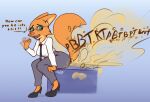  2023 anthro canid canine cheekles clothing dialogue diane_foxington dreamworks dress_shirt english_text eyewear fart fart_cloud fart_fetish female footwear fox fur glasses hi_res high_heels mammal necktie orange_body orange_fur shirt sitting smelly solo text the_bad_guys topwear 