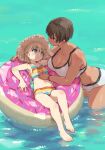  2girls height_difference highres kei_(m_k) m_k multiple_girls ocean original rika_(m_k) swimsuit tall tall_female tomboy yuri 