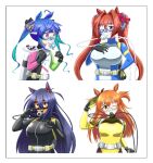  4girls animal_ears bodysuit daiwa_scarlet_(umamusume) diving_mask diving_regulator diving_suit goggles hishi_amazon_(umamusume) horse_ears horse_girl mayano_top_gun_(umamusume) multiple_girls othiwo oxygen_tank scuba scuba_gear scuba_tank twin_turbo_(umamusume) umamusume weight_belt wetsuit 