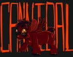  ambiguous_gender blood bodily_fluids english_text equid equine feral fluffy_pony fluffy_pony_(species) fur hair hi_res mammal orange_eyes pegasus red_body red_fur red_hair simple_background solo swiftbitches text wings 