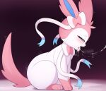  absurd_res blush bodily_fluids cum cum_in_mouth cum_inside eeveelution female feral flong generation_6_pokemon genital_fluids hi_res mammal nintendo open_mouth pokemon pokemon_(species) simple_background solo sylveon 