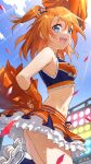  1girl absurdres arm_up blue_eyes blush breasts cheering cheerleader crop_top highres holding holding_pom_poms kousaka_honoka love_live! love_live!_school_idol_festival love_live!_school_idol_project medium_breasts medium_hair midriff miniskirt navel open_mouth orange_hair outdoors pleated_skirt pom_pom_(cheerleading) shoes skirt smile sneakers solo wedo 