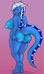  big_breasts blue_body blue_skin breasts butt butt_grab dragon female hair hand_on_butt hi_res horn nipples rear_view scalie serena_valentine solo standing tail white_hair wide_hips 
