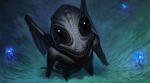  alien ambiguous_gender anthro black_eyes detailed_background droyne grass grey_body grey_skin hi_res high-angle_view night plant smile smiling_at_viewer solo traveller_rpg unknown_artist wings 