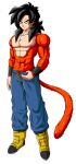  absurdres aged_up armlet armored_boots black_hair blue_pants boots hand_on_own_hip highres muscular pants red_fur red_tail serious son_goten tail topless topless_male yellow_eyes 