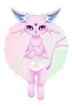  2023 4_fingers ambiguous_gender blush bubble eeveelution espeon feral fingers fluffy_hinu forehead_gem forked_tail fur generation_2_pokemon hi_res looking_at_viewer nintendo pink_body pink_fur pokemon pokemon_(species) purple_eyes simple_background solo tail unusual_anatomy unusual_tail white_background 