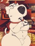  anthro big_butt brian_griffin bulge butt canid canine canis collar d0ncassidy digital_media_(artwork) domestic_dog eyewear family_guy front_view fur glasses half-closed_eyes male mammal narrowed_eyes navel photo_background photography_(artwork) pixel_(artwork) red_collar sketch solo thick_thighs thinking white_body white_fur 