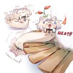  blue_hairband blush chibi creature english_text fake_horns fuwawa_abyssgard fuwawa_abyssgard_(dog) hairband highres hololive horns ikayaki_(artist) mococo_abyssgard mococo_abyssgard_(dog) phogs! pink_hairband twitter_username virtual_youtuber 