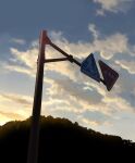  absurdres blue_sky cloud evening highres no_humans original outdoors road_sign scenery sign sky sumassha_t_t sun sunset 