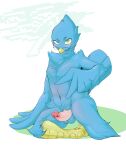  absurd_res anthro avian balls beak berdly bird blue_body blue_feathers deltarune eyewear father_hill feathers genitals glasses hi_res looking_at_viewer male nude penis solo tail_feathers undertale_(series) winged_arms wings 