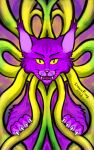 absurd_res ambiguous_gender felid feline feral fur hi_res insaneproxy_(artist) mammal open_mouth psychedelic purple_body purple_fur solo striped_body stripes yellow_eyes 