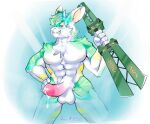  abs absurd_res anthro asher_the_rabbit balls big_balls big_muscles big_pecs big_penis bodily_fluids dripping fluffy fluffy_chest fur genital_fluids genitals hair hi_res lagomorph leporid long_ears male mammal melee_weapon multicolored_body multicolored_fur multicolored_hair muscular muscular_male muscular_thighs nipples pecs penis pose precum precum_drip rabbit shaded smile smirk solo star sword symbol tungstenmagnet weapon 