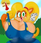  2023 3barts 4k absurd_res accessory activision anthro bandicoot big_breasts blonde_hair bodily_fluids bouncing_breasts breast_jiggle breast_squish breasts bulging_breasts cleavage cleavage_overflow clothed clothing coco_bandicoot crash_bandicoot_(series) curvaceous curvy_figure denim denim_clothing detailed_background dialogue digital_drawing_(artwork) digital_media_(artwork) english_text eyelashes female fur green_eyes hair hair_accessory hair_tie hi_res hourglass_figure huge_breasts jiggling long_hair looking_at_viewer mammal marsupial motion_lines multicolored_body multicolored_fur nipple_outline open_mouth orange_body orange_fur outside overalls overalls_only ponytail scientific_instrument small_waist smile solo squish sweat talking_to_viewer tan_body tan_fur text thermometer thick_thighs tongue two_tone_body two_tone_fur voluptuous wide_hips 