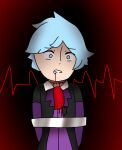  blood blue_eyes blue_hair bound clenched_teeth deep_wound heartbeat injury long_sleeves necktie pokemon scared short_hair steven_stone teeth zyla_zo. 
