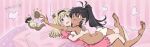  2girls ass bird black_hair blonde_hair blue_eyes breasts brown_eyes dark-skinned_female dark_skin flying_squirrel girl_on_top highres hug kiwi_(bird) long_hair luminous_witches manaia_matawhaura_hato maria_magdalena_dietrich multiple_girls oonishi_koala ponytail reaching short_hair small_breasts squirrel world_witches_series yuri 