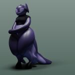  3d_(artwork) alien anthro black_hooves breasts clothed clothing countershade_arms countershade_face countershade_skin countershade_tail countershade_torso countershading digital_media_(artwork) dipstick_legs dipstick_limbs eyeless female fin gradient_background green_background hi_res hooves marine multicolored_body multicolored_skin neumodian psychpsyo purple_body purple_skin shirt simple_background solo tail tentacle_arms tentacles thick_thighs topwear two_tone_body two_tone_skin 