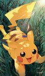  absurdres animal_focus artist_name commentary_request dated full_body grass highres looking_at_viewer nagakura_(seven_walkers) no_humans open_mouth pikachu pokemon pokemon_(creature) tail 