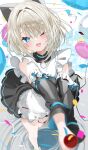  ;d absurdres animal_ears balloon blonde_hair blue_eyes bob_cut cat_ears hair_between_eyes highres itoi_toi_(neo-porte) kamioka_shun&#039;ya maid maid_headdress neo-porte one_eye_closed smile virtual_youtuber 