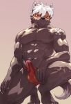  absurd_res asian_clothing bulge burn_scar canid canine canis clothed clothing domestic_dog east_asian_clothing erection erection_under_clothing fundoshi hair hi_res japanese_clothing lifewonders looking_at_viewer male mammal muscular muscular_male pitania4 scar solo tadatomo tokyo_afterschool_summoners underwear white_hair yellow_sclera 