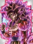  abs aura blue_wristband body_fur dougi dragon_ball dragon_ball_gt dragon_ball_heroes frown highres hiro_(udkod1ezlyi2flo) long_hair male_focus monkey_boy monkey_tail muscular muscular_male pants pectorals pink_fur red_fur red_hair saiyan serious son_goku spiked_hair super_full_power_saiyan_4_limit_breaker super_saiyan super_saiyan_4 tail 