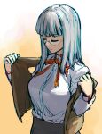  b_suke bad_source breasts closed_eyes closed_mouth fate/hollow_ataraxia fate/stay_night fate_(series) himuro_kane homurahara_academy_school_uniform large_breasts long_hair round_eyewear school_uniform shirt white_shirt 