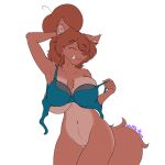  2023 anthro big_breasts breasts canid canine canis countershade_torso countershading eyebrows eyes_closed female fur grin hair hair_over_eye hi_res mammal maria_lys one_eye_obstructed red_body red_fur red_hair smile solo what_the_hart_wants wolf wolfie-pawz 