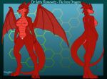  2023 3_toes anthro blue_eyes breasts claws digitigrade dragon dreyk-daro english_text exposure_variation feet female genitals hi_res looking_at_viewer looking_back looking_back_at_viewer medium_breasts membrane_(anatomy) membranous_wings nipples non-mammal_breasts nude open_mouth pubes pussy red_body red_nipples red_scales scales scalie setta_flamowitz simple_background solo standing text toe_claws toes western_dragon white_pubes wings 