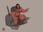  1boy arm_hair armor axe axe_(dota) bara bare_pectorals battle_axe chest_belt chest_hair clothes_pull dota_(series) dota_2 from_above full_body hairy half-erect holding holding_knife knife large_pectorals leather leg_hair male_focus muscular muscular_male mutton_chops navel_hair nipples old old_man pants pants_pull pauldrons pectorals penis_grab planted receding_hairline rock shaving shaving_crotch short_hair shoulder_armor single_pauldron sitting solo strongman_waist thick_eyebrows thick_thighs thighs tigari uncensored weapon 