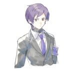 armband brown_eyes closed_mouth collared_shirt commentary_request grey_jacket grey_sweater jacket lobotomy_corporation long_sleeves medu_(rubish) necktie pale_skin project_moon purple_armband purple_hair purple_necktie ribbed_sweater shirt short_hair simple_background sketch sweater turtleneck turtleneck_sweater white_background white_shirt yesod_(project_moon) 