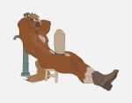  anthro boots boots_only brown_body brown_fur brown_hair clothing covering covering_crotch equid equine footwear footwear_only fur furniture hair horse kolvackh long_hat male mammal mostly_nude muscular muscular_male sitting solo solo_focus stool waterspout wheat_in_mouth 