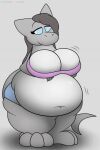  after_vore anthro belly big_belly big_breasts black_hair bra breasts clothed clothing female fish foxball fully_inside grey_body hair hanging_belly hi_res huge_breasts hyper hyper_belly long_hair marine multicolored_body navel presenting shark simple_background smile solo standing thick_thighs underwear vore white_body wide_hips 