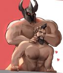  2boys abs ahegao anal bara beard brown_hair chest_hair completely_nude doggystyle facial_hair fake_horns glowing glowing_eyes hand_on_another&#039;s_head head_grab heart helmet highres horned_helmet horns implied_sex large_pectorals league_of_legends long_beard male_focus mature_male mohawk mordekaiser multiple_boys muscular muscular_male mustache navel navel_hair nipples nude out-of-frame_censoring pantheon_(league_of_legends) pectorals scar scar_on_chest short_hair sideburns size_difference sociopotato1 stomach thick_eyebrows topless_male two-tone_background yaoi 