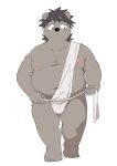  asian_clothing bear belly black_nose clothing east_asian_clothing fundoshi hi_res humanoid_hands japanese_clothing konbu male mammal moobs navel nipples overweight overweight_male simple_background solo underwear white_background white_clothing white_fundoshi white_underwear 