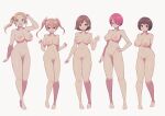  5girls :d arms_behind_back barefoot blonde_hair breasts brown_eyes brown_hair closed_mouth completely_nude female_pubic_hair full_body green_eyes hair_over_one_eye hand_on_own_hip highres lamb-oic029 large_breasts long_hair looking_at_viewer multiple_girls nude open_mouth original ponytail pubic_hair red_hair short_hair smile standing thigh_gap twintails 