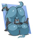  anthro balls big_butt blue_body blue_fur blush butt canid canine cherryfox73 duo fur generation_4_pokemon genitals huge_butt male male/male mammal nintendo nude penis pokemon pokemon_(species) riolu simple_background smile 