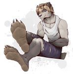  anthro barefoot bear claws clothed clothing feet foot_focus fur giant_panda hair hi_res humanoid_feet kredri male mammal paws plantigrade simple_background soles solo toe_claws toes 