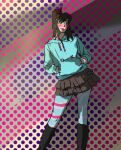  1girl blouse boots cosplay disney highres light non-web_source pantyhose shadow shirt simple_background skirt smile solo vanellope_von_schweetz vanellope_von_schweetz_(cosplay) wreck-it_ralph 