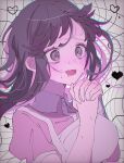  1girl :d apron bandaged_arm bandages black_hair blush breasts collared_shirt danganronpa_(series) danganronpa_2:_goodbye_despair hands_up heart heart_in_eye highres large_breasts long_hair open_mouth own_hands_together pink_shirt pote_(pote_39) puffy_short_sleeves puffy_sleeves shirt short_sleeves smile solo sweat symbol_in_eye tsumiki_mikan two-tone_shirt upper_body white_apron white_shirt 