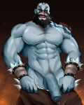  1boy abs absurdres alternate_body_hair bald bara beard blue_skin blush bracer breath chest_hair clothes_pull colored_skin critical_role facial_hair foreskin grog_strongjaw head_tattoo highres joonbean large_pectorals large_penis long_beard looking_at_viewer male_focus male_pubic_hair mature_male muscular muscular_male mustache navel navel_hair nipples no_male_underwear pants pants_pull pectorals penis precum precum_drip pubic_hair scar scar_on_chest shoulder_tattoo solo stomach tattoo the_legend_of_vox_machina thick_eyebrows thick_thighs thighs topless_male uncensored veins veiny_arms veiny_penis 