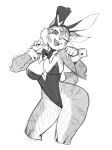  2023 anthro blush bow_tie breasts bunny_costume cleavage clothed clothing costume fake_ears fake_rabbit_ears felid feline female fishnet fishnet_legwear fur greyscale hi_res legwear leotard lynx mammal monochrome one_eye_closed paw_pose pose punipaws sketch solo spots spotted_body spotted_fur wink zeha 